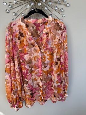 Chicos Fall Inspired Peach & Orange Long-Sleeve Women's Blouse